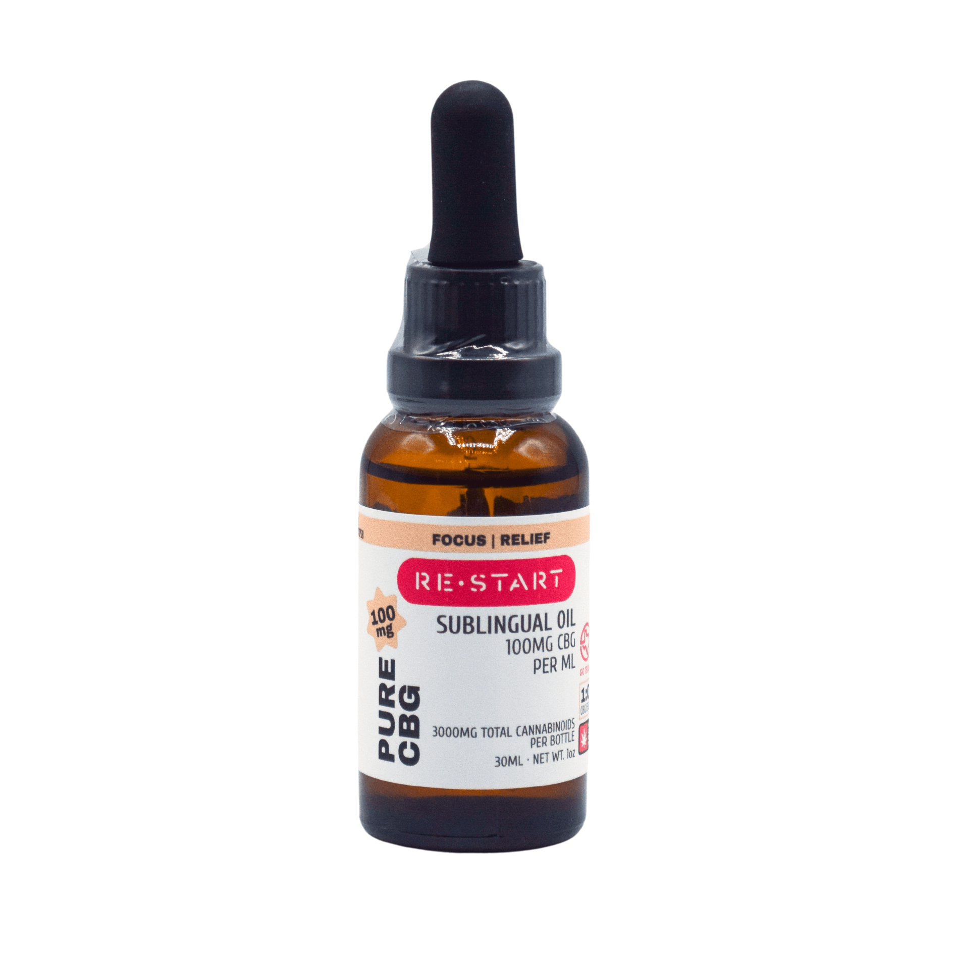 CBG CBD Oil | Cognitive Support | 30mL NO THC (1:1) / 100mg/mL (3000MG)